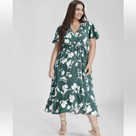 BloomChic Plus Size 4XL Floral Ruffle Knot Side Wrap Dress us26 - Picture 3 of 4